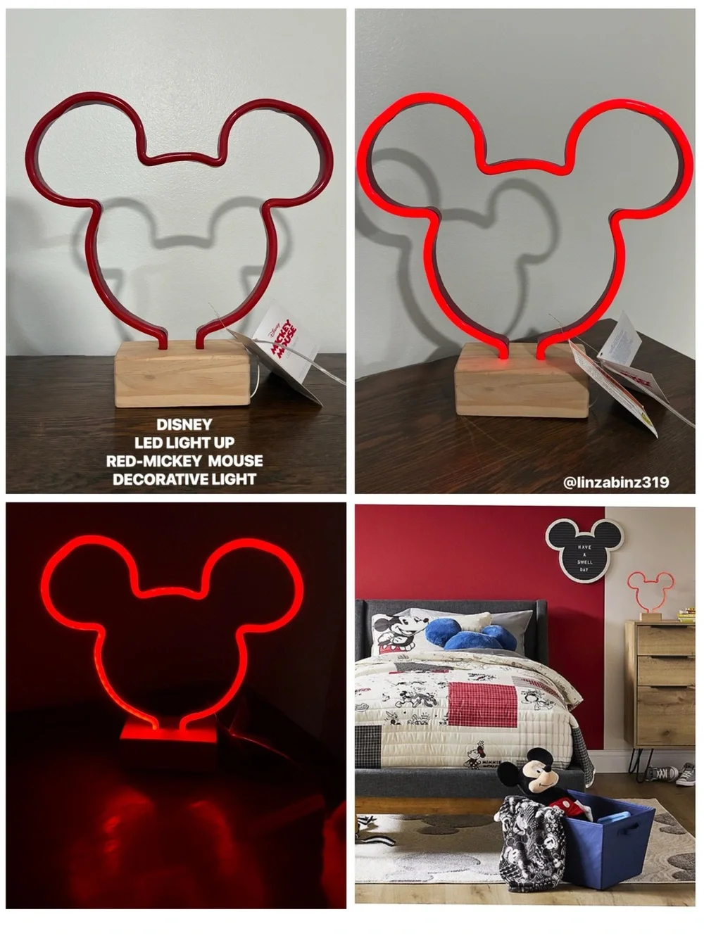 NWT- Disney- LED Light Up- RED- Mickey Mouse Head Neon Accent Light